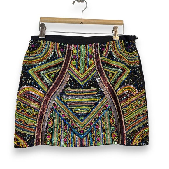Beaded Mini Skirt Sequin Embellished Black Holiday Party Club Medium - Picture 1 of 10